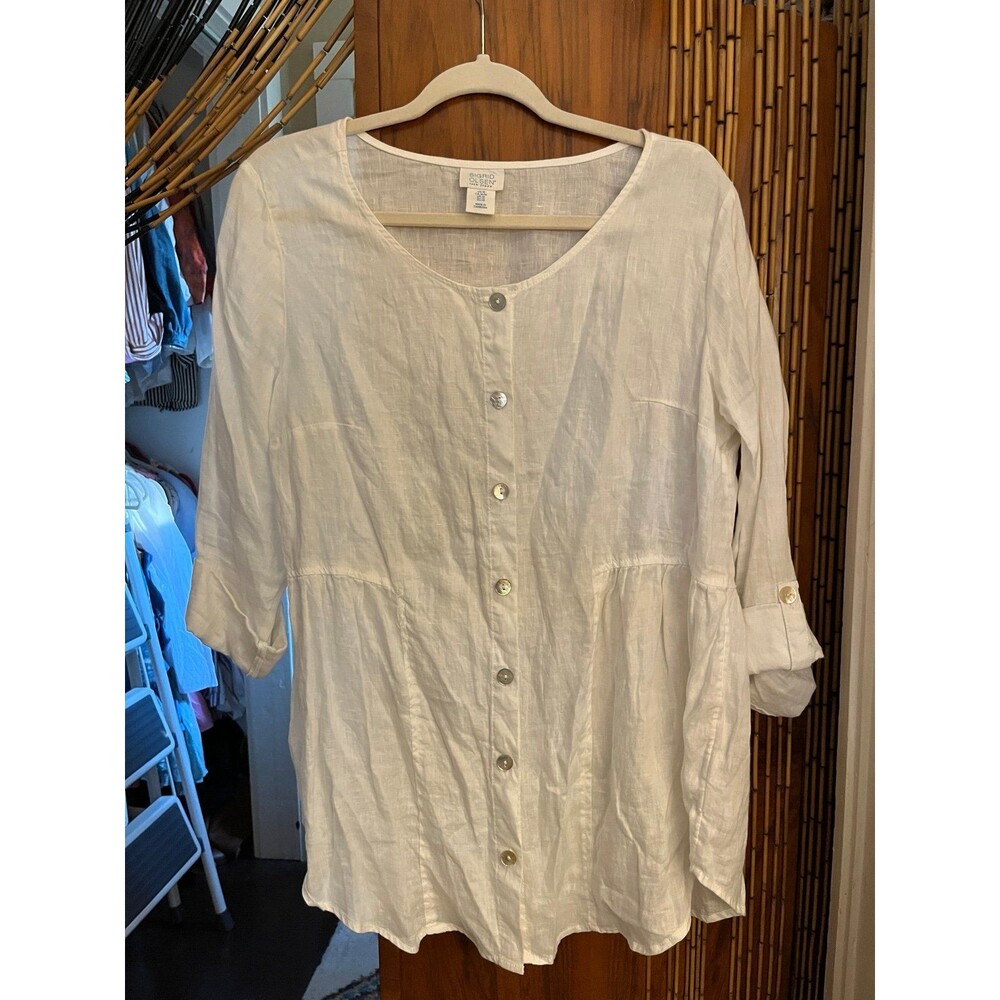 White Linen Cover Up with Mother of Pearl Buttons